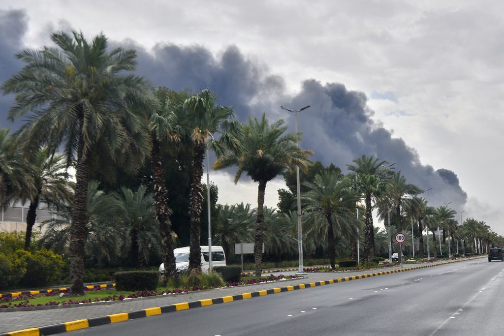 Smoke rises over Kuwait international airport after drone strike March 2026 — Iran-backed militia attack from Iraqi territory