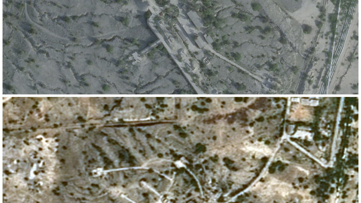 Before and after satellite imagery of bombed Iranian missile facility