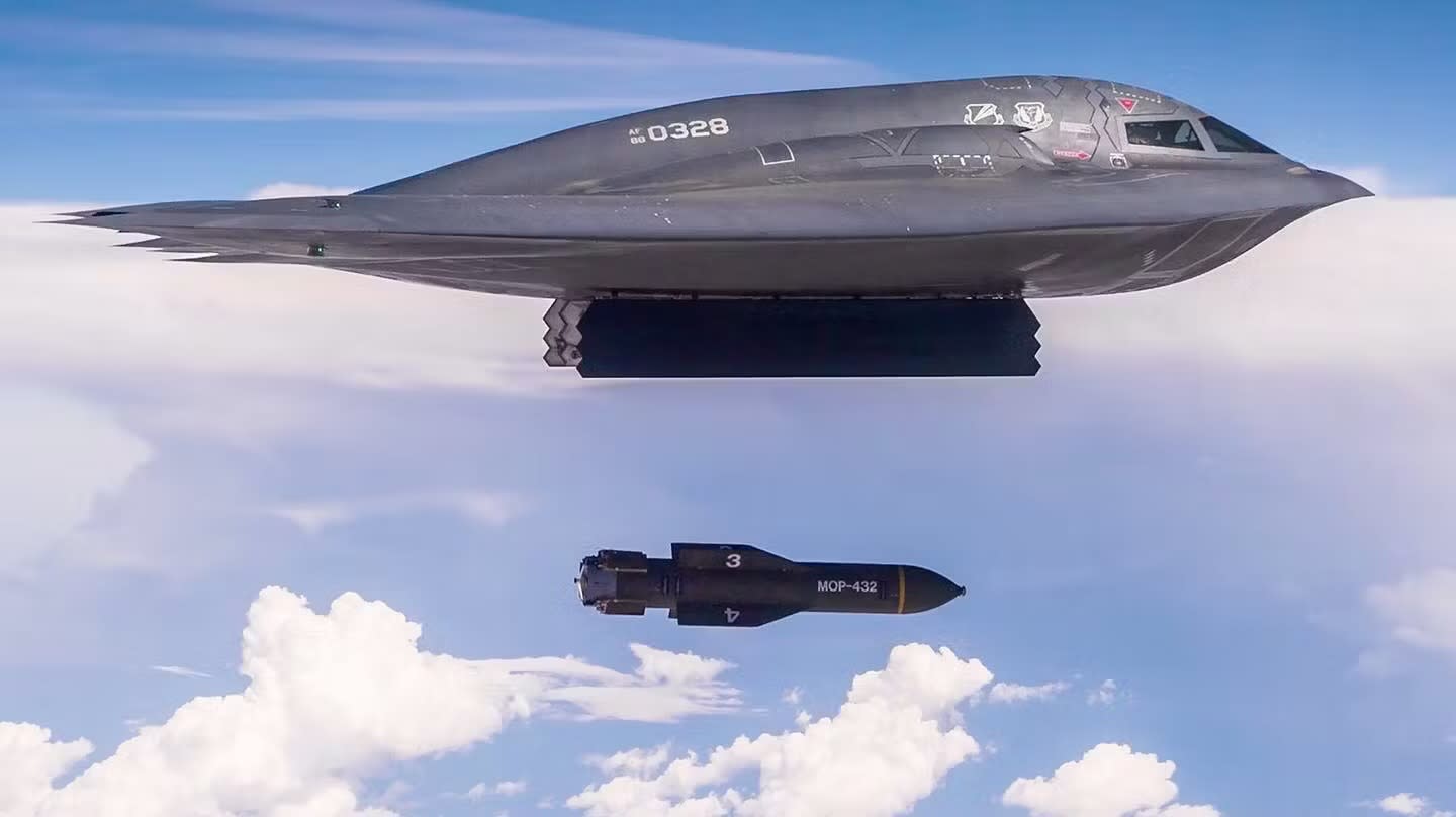 USAF B-2 Spirit stealth bomber — used throughout Operation Epic Fury to strike hardened underground ballistic missile facilities in Iran with GBU-57 Massive Ordnance Penetrators