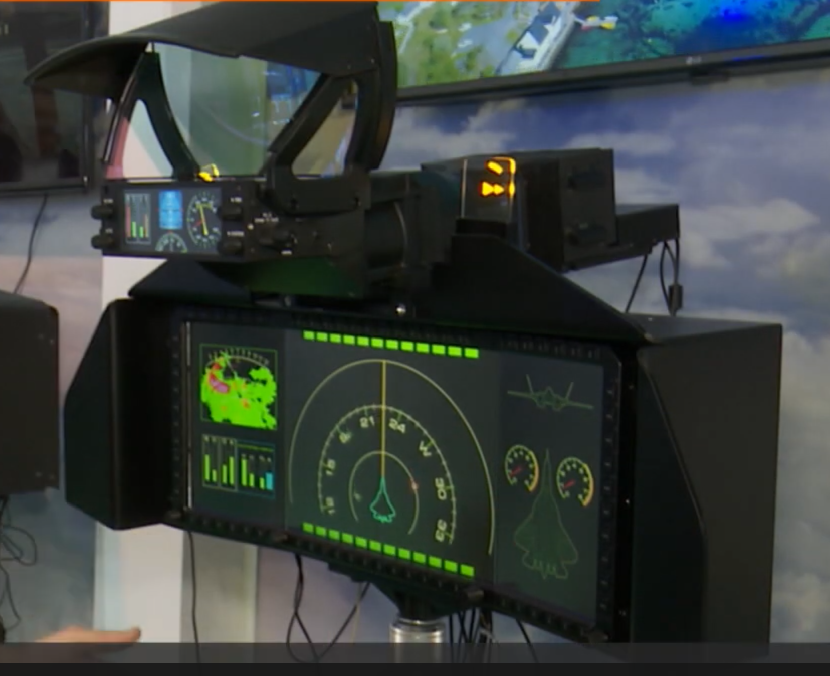 Su-57 single-seat cockpit interior with multifunction displays and HOTAS controls at MAKS-2019 airshow, Russia, Wikimedia Commons