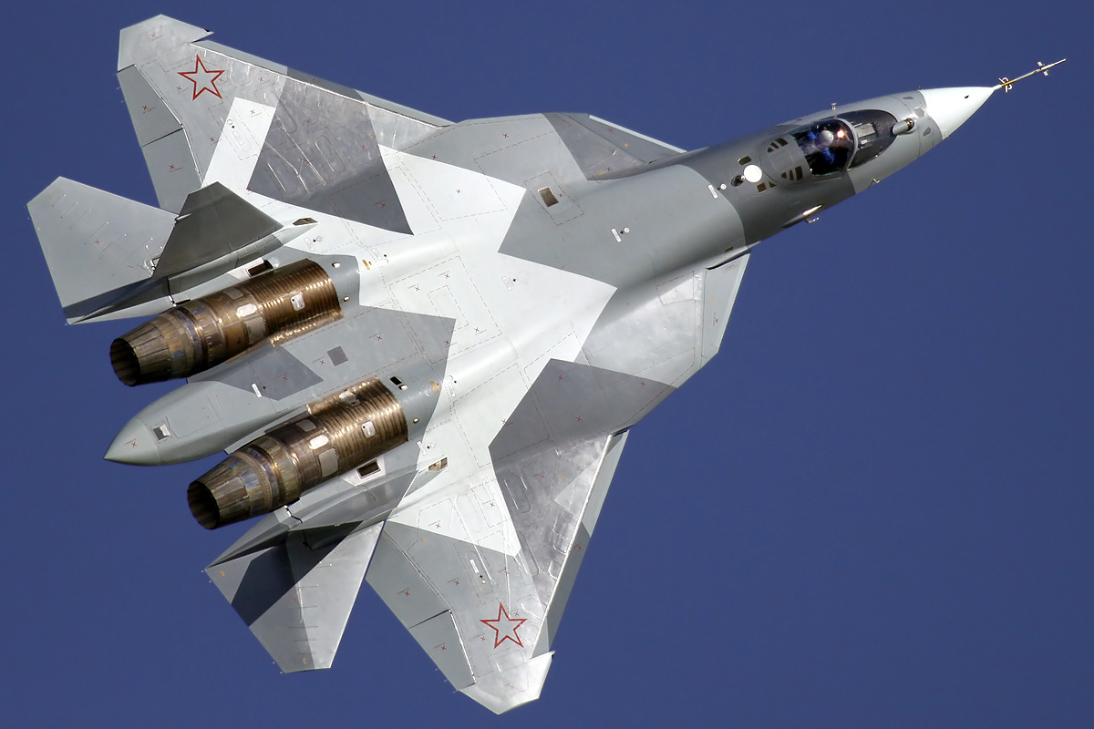 Su-57 in flight at MAKS-2017 airshow displaying aerobatic maneuverability, Zhukovsky Russia 2017, Dmitry Terekhov Wikimedia Commons CC-BY-SA